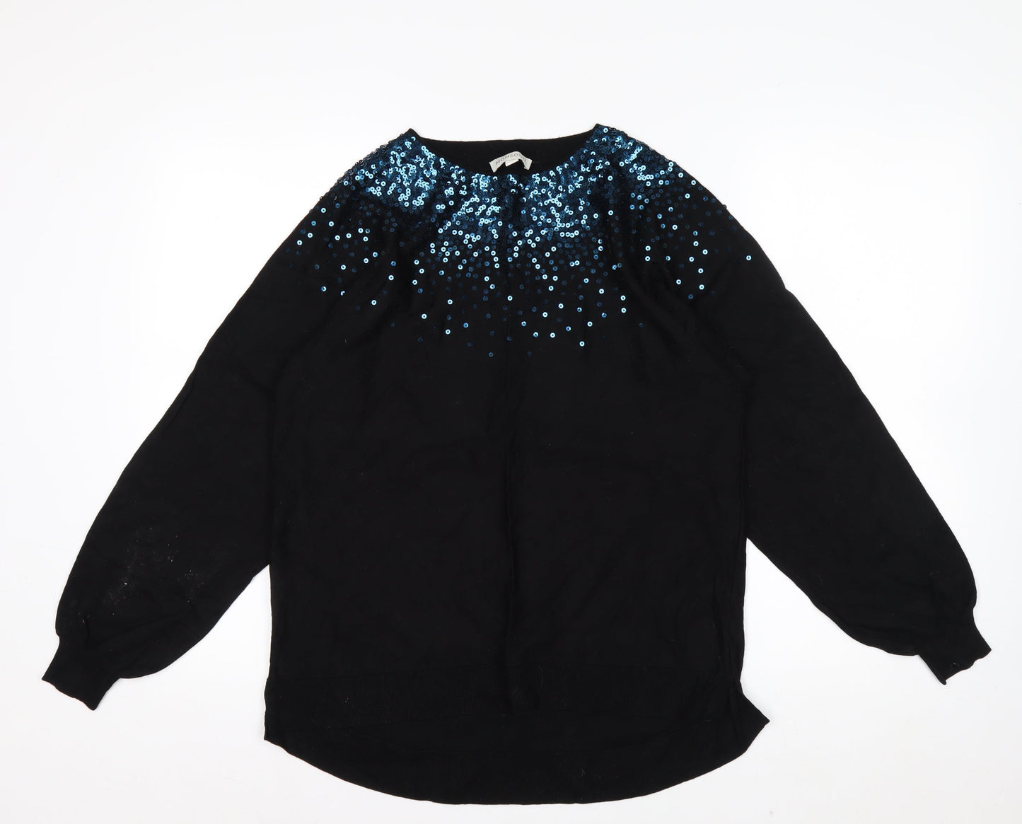 Monsoon Women Black Sequin Crew Neck Wool Blend Pullover Jumper M