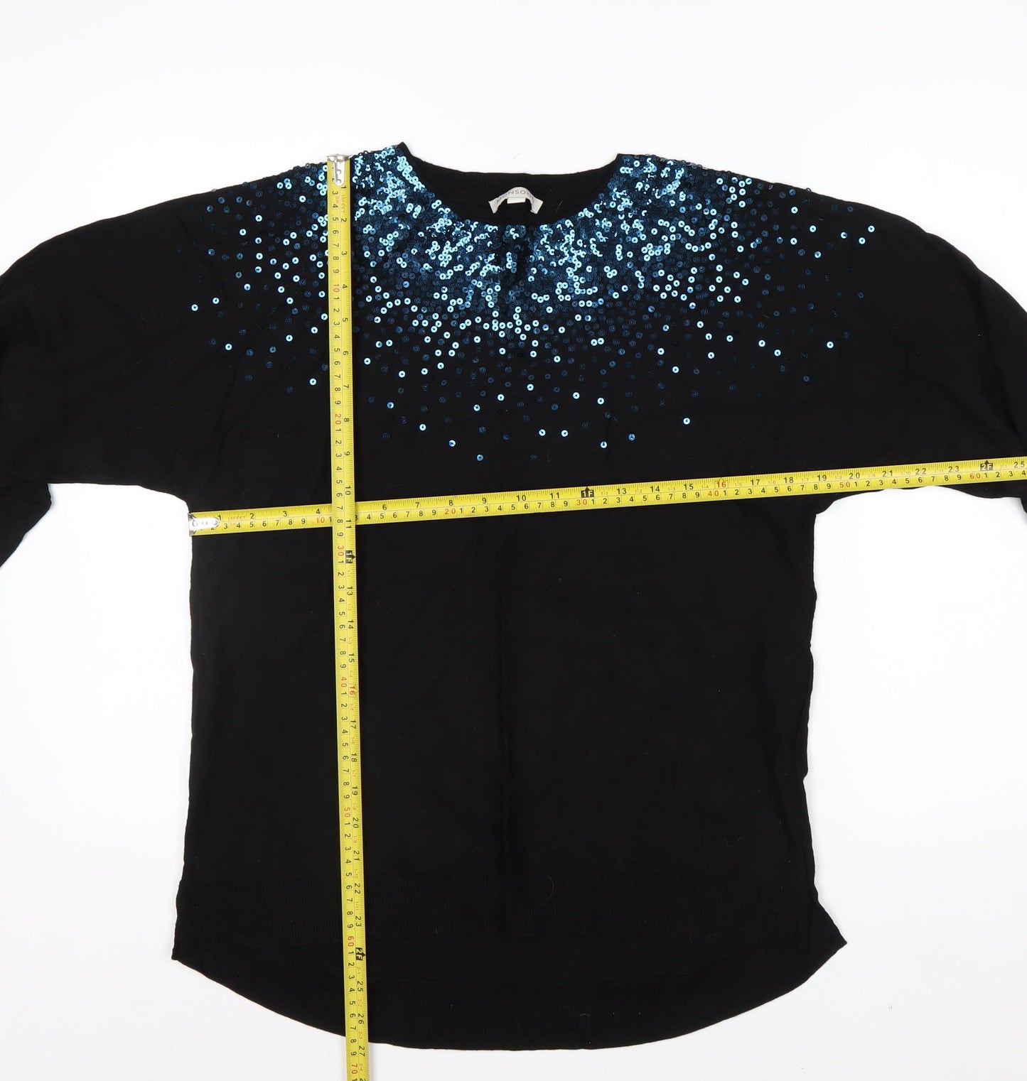 Monsoon Women Black Sequin Crew Neck Wool Blend Pullover Jumper M