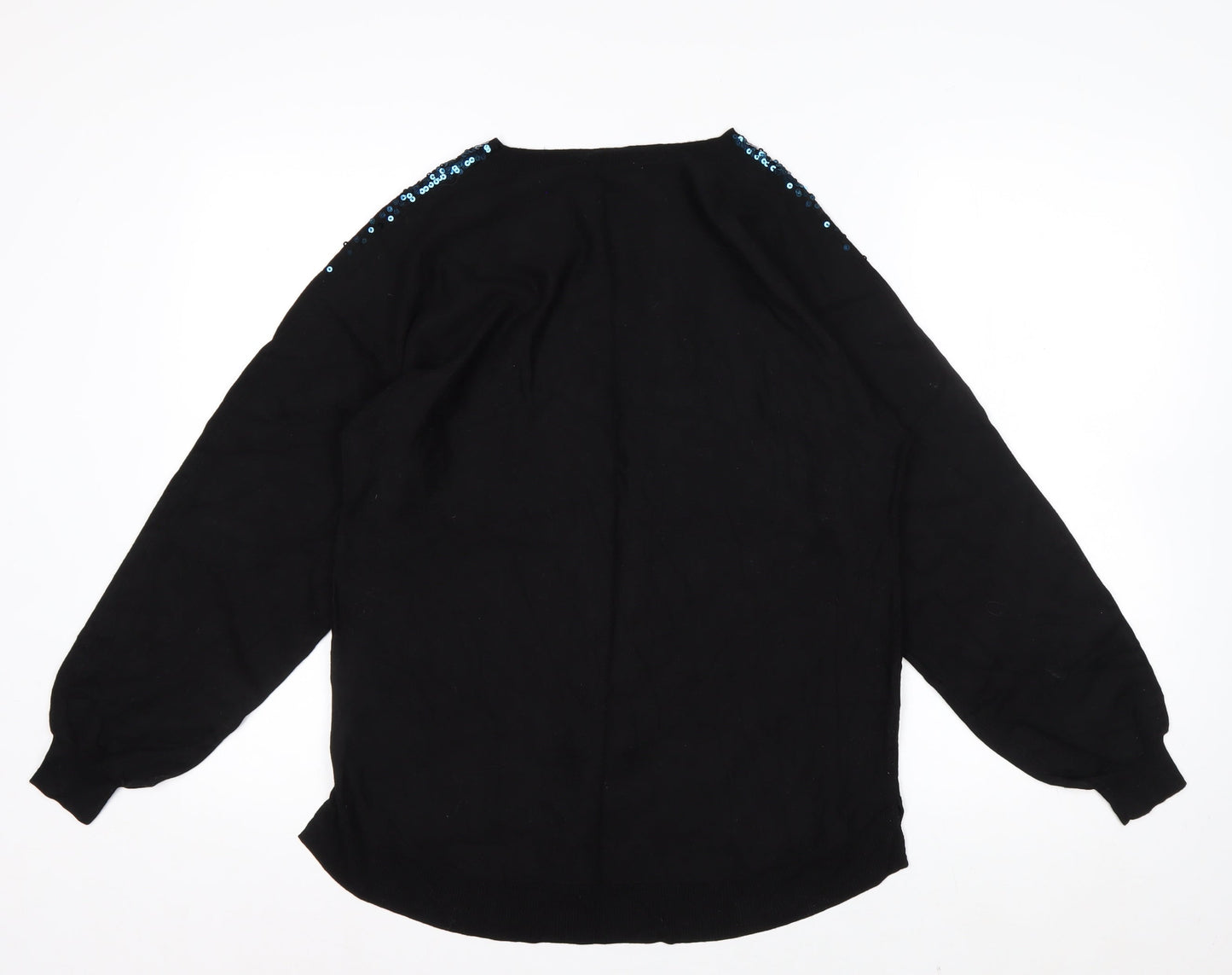 Monsoon Women Black Sequin Crew Neck Wool Blend Pullover Jumper M