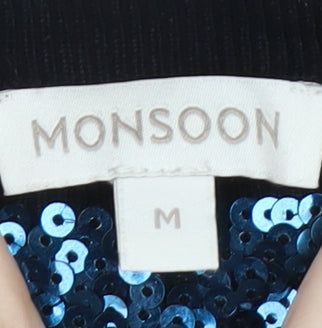 Monsoon Women Black Sequin Crew Neck Wool Blend Pullover Jumper M