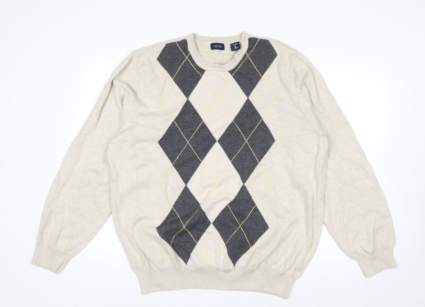 IZOD Men's Beige Argyle Cotton Crew Neck Jumper XL