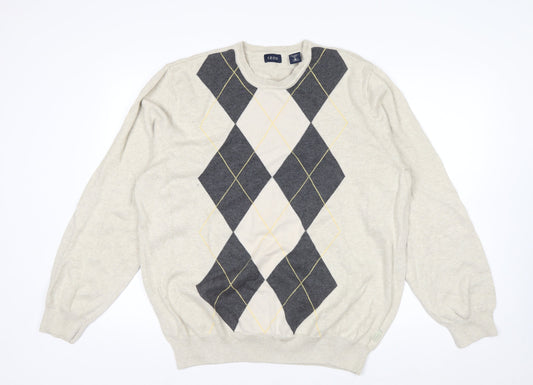 IZOD Men's Beige Argyle Cotton Crew Neck Jumper XL