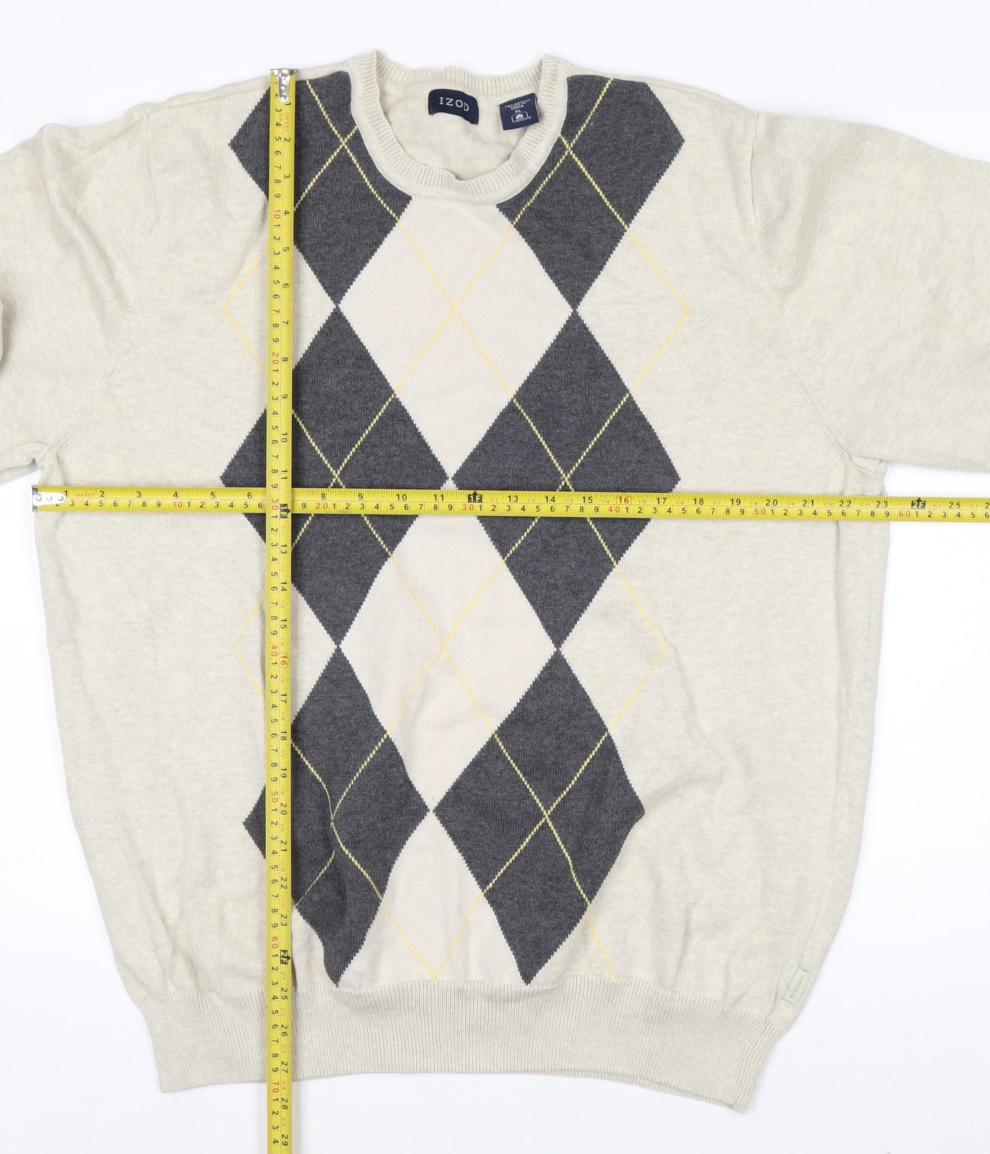 IZOD Men's Beige Argyle Cotton Crew Neck Jumper XL