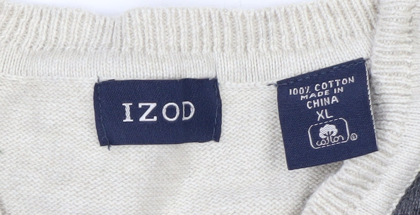 IZOD Men's Beige Argyle Cotton Crew Neck Jumper XL