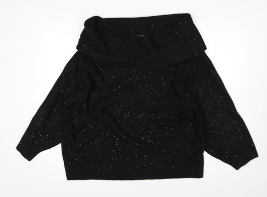 F&F Womens Black XL Glitter Cowl Neck 3/4 Sleeve Pullover Jumper