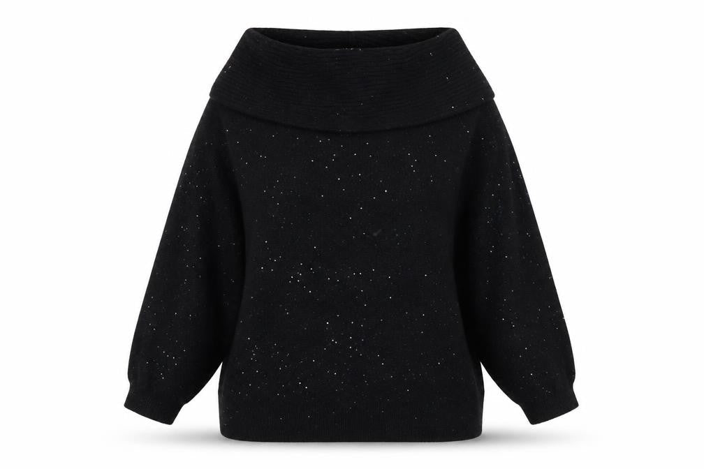 F&F Womens Black XL Glitter Cowl Neck 3/4 Sleeve Pullover Jumper