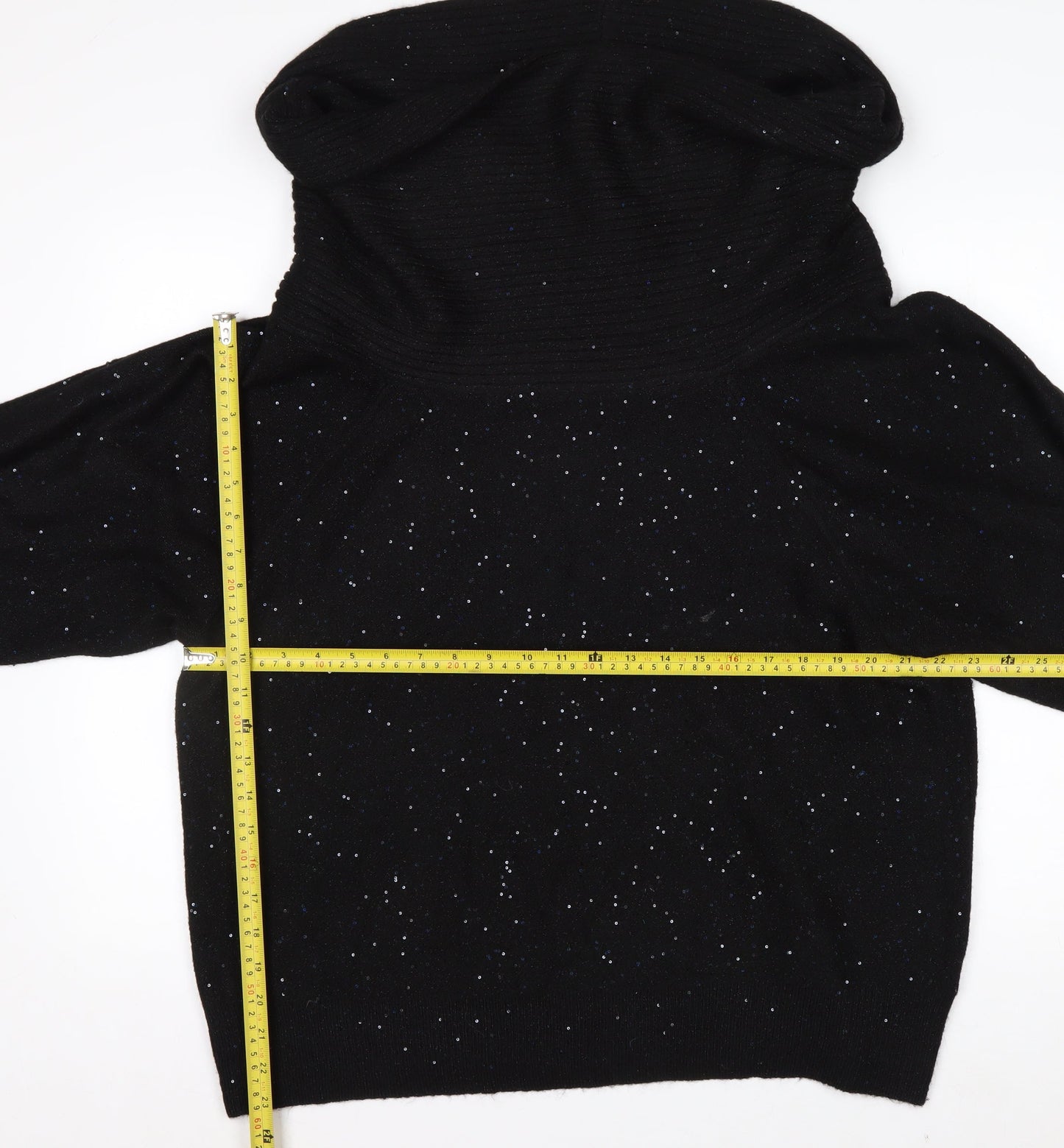 F&F Womens Black XL Glitter Cowl Neck 3/4 Sleeve Pullover Jumper