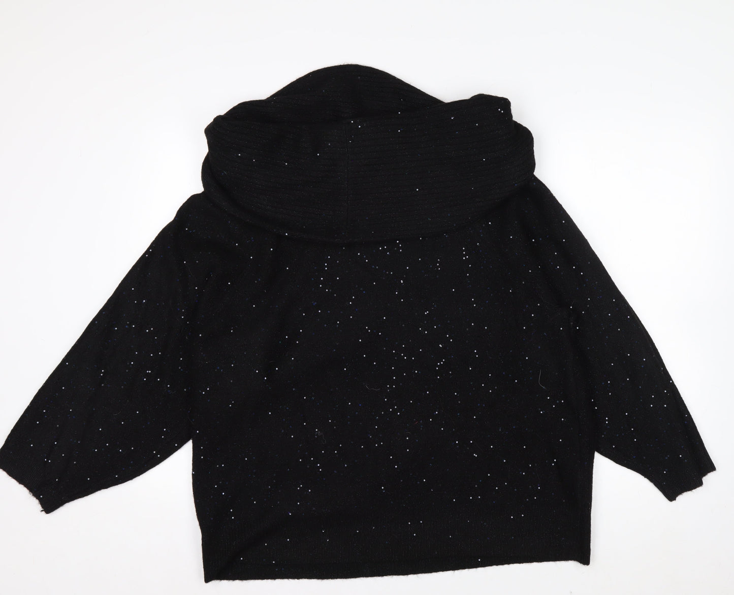 F&F Womens Black XL Glitter Cowl Neck 3/4 Sleeve Pullover Jumper