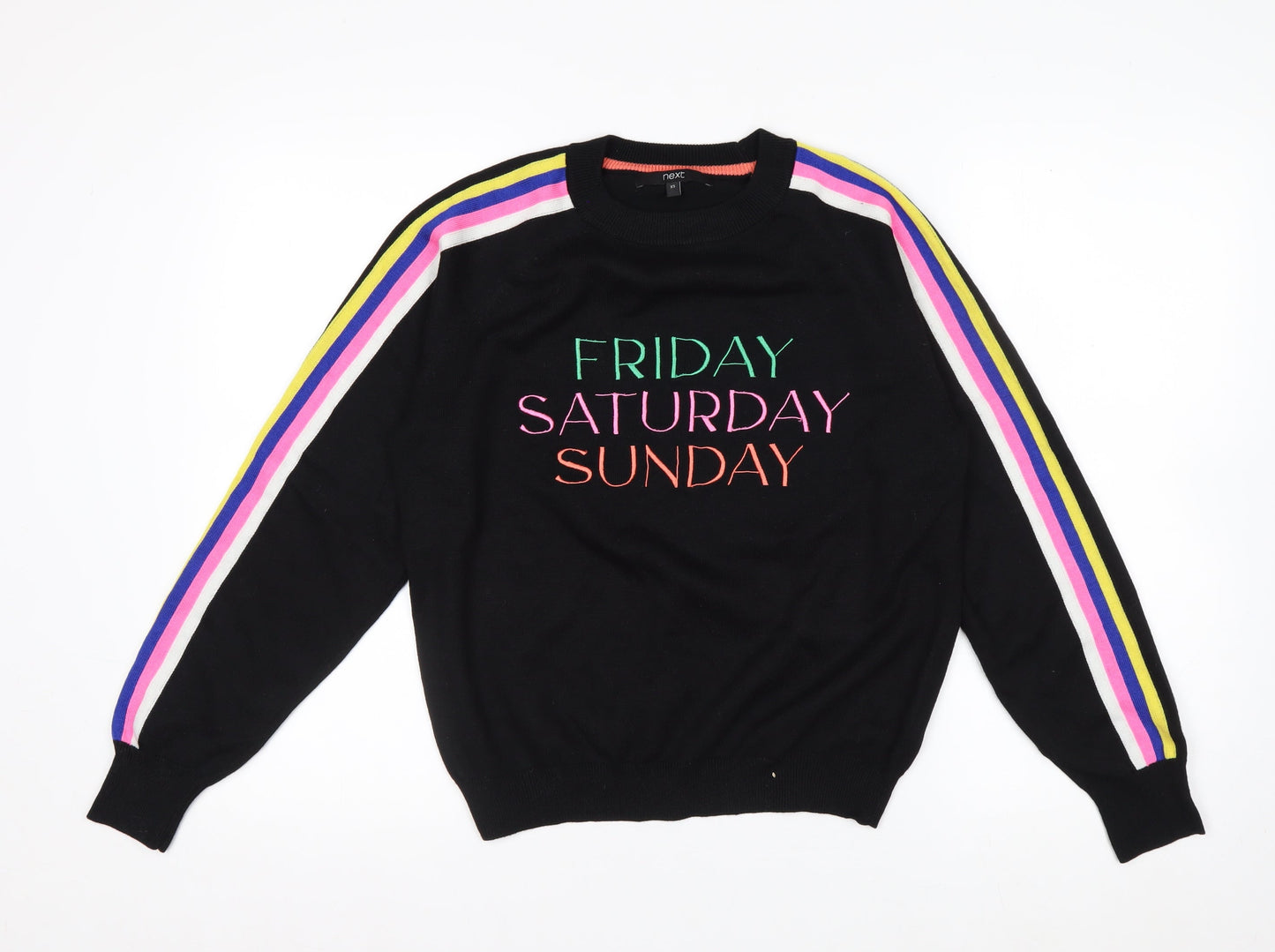 Next Womens Black XS Crew Neck Embroidered Pullover Jumper