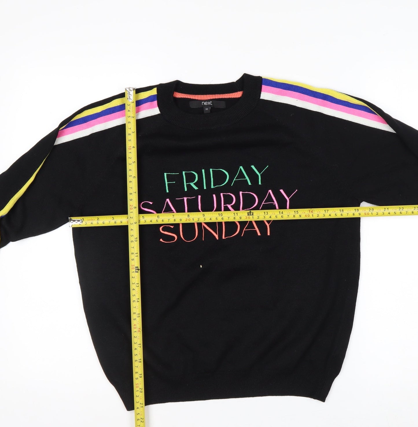 Next Womens Black XS Crew Neck Embroidered Pullover Jumper