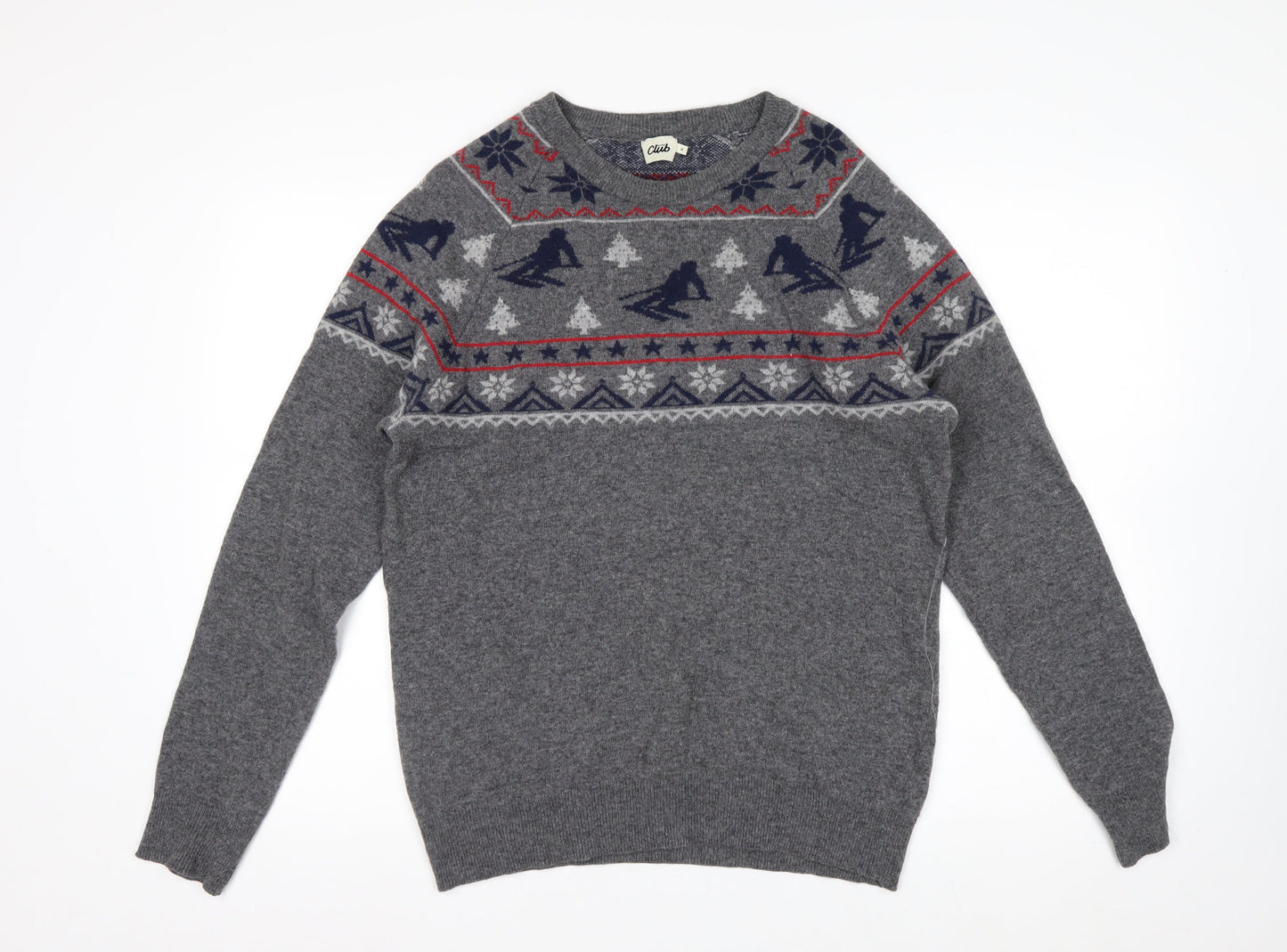Beymen Club Men's Grey Wool Blend Fair Isle Ski Jumper Size S