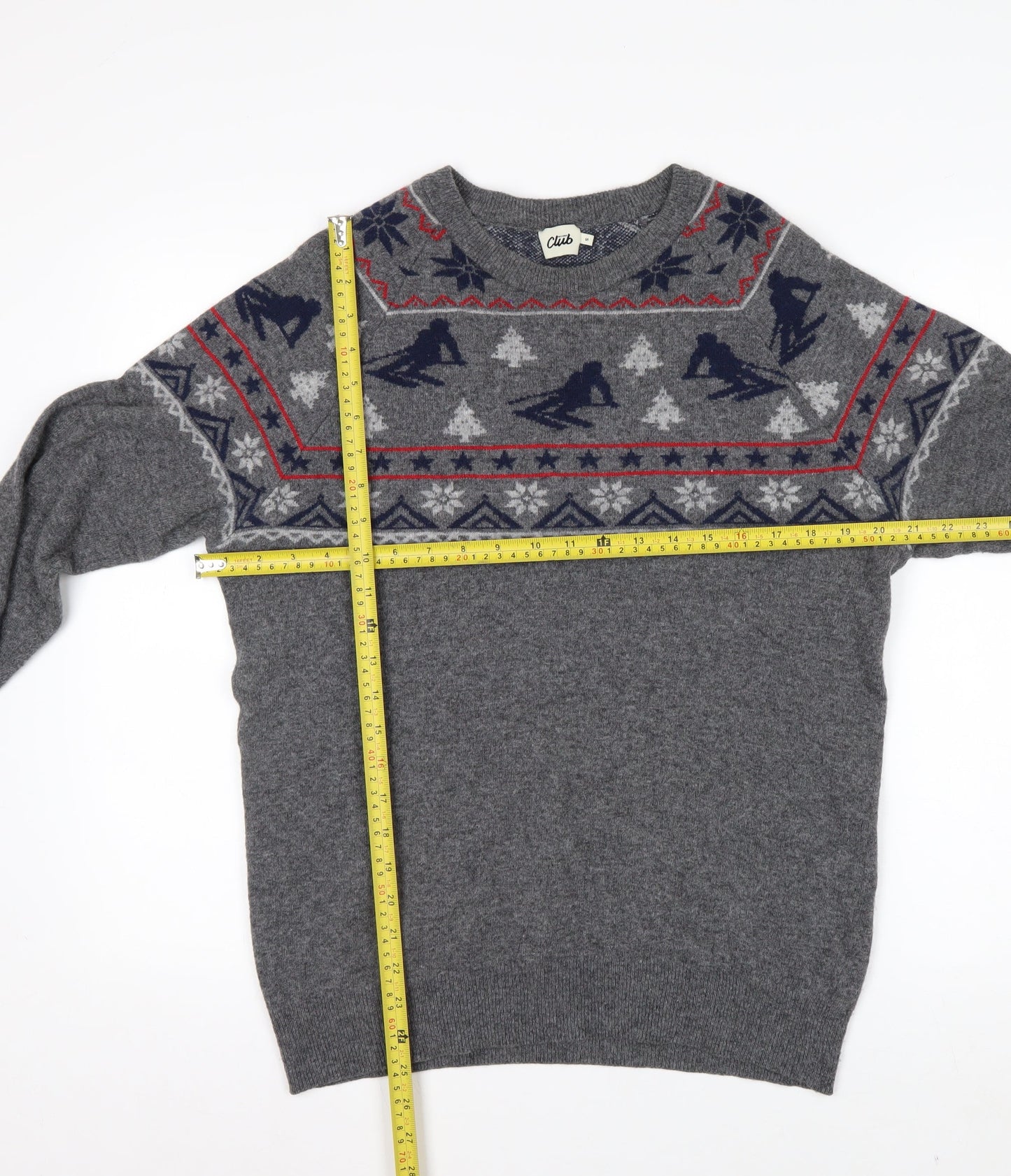 Beymen Club Men's Grey Wool Blend Fair Isle Ski Jumper Size S