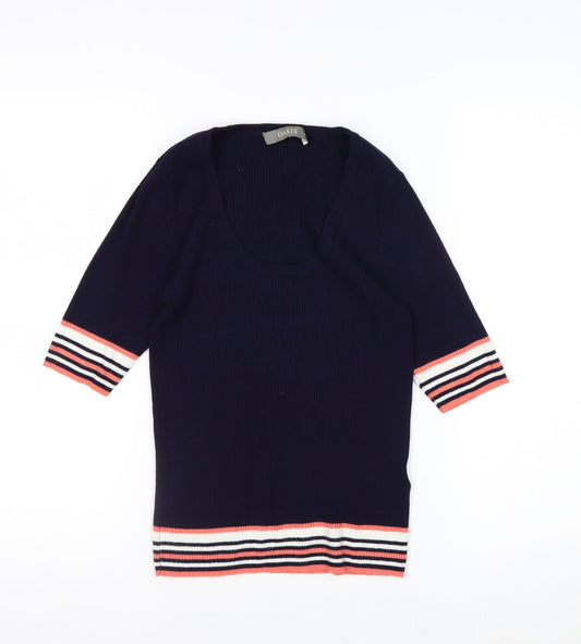 Preloved Oasis Women’s Navy Striped 3/4 Sleeve Knit Top Size M - Front
