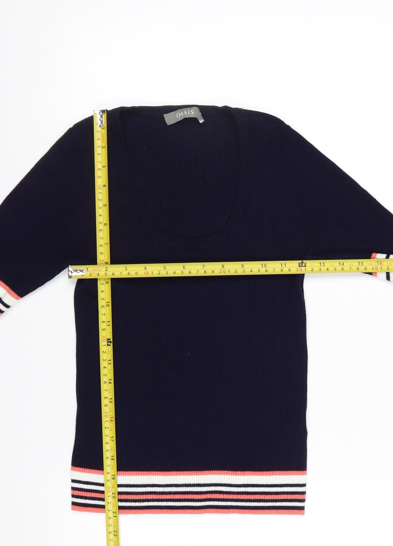 Oasis Women’s Navy Striped 3/4 Sleeve Knit Top Size M