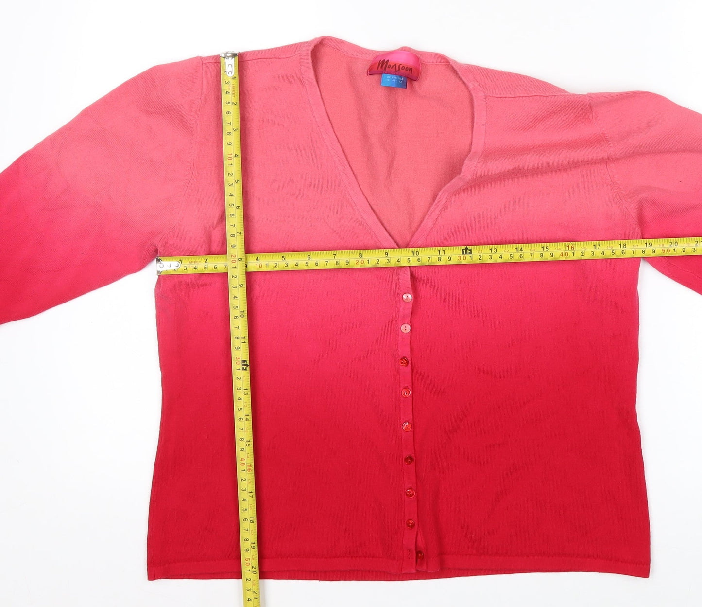 Monsoon Women Pink 16 V-Neck Cardigan Knit 3/4 Sleeve