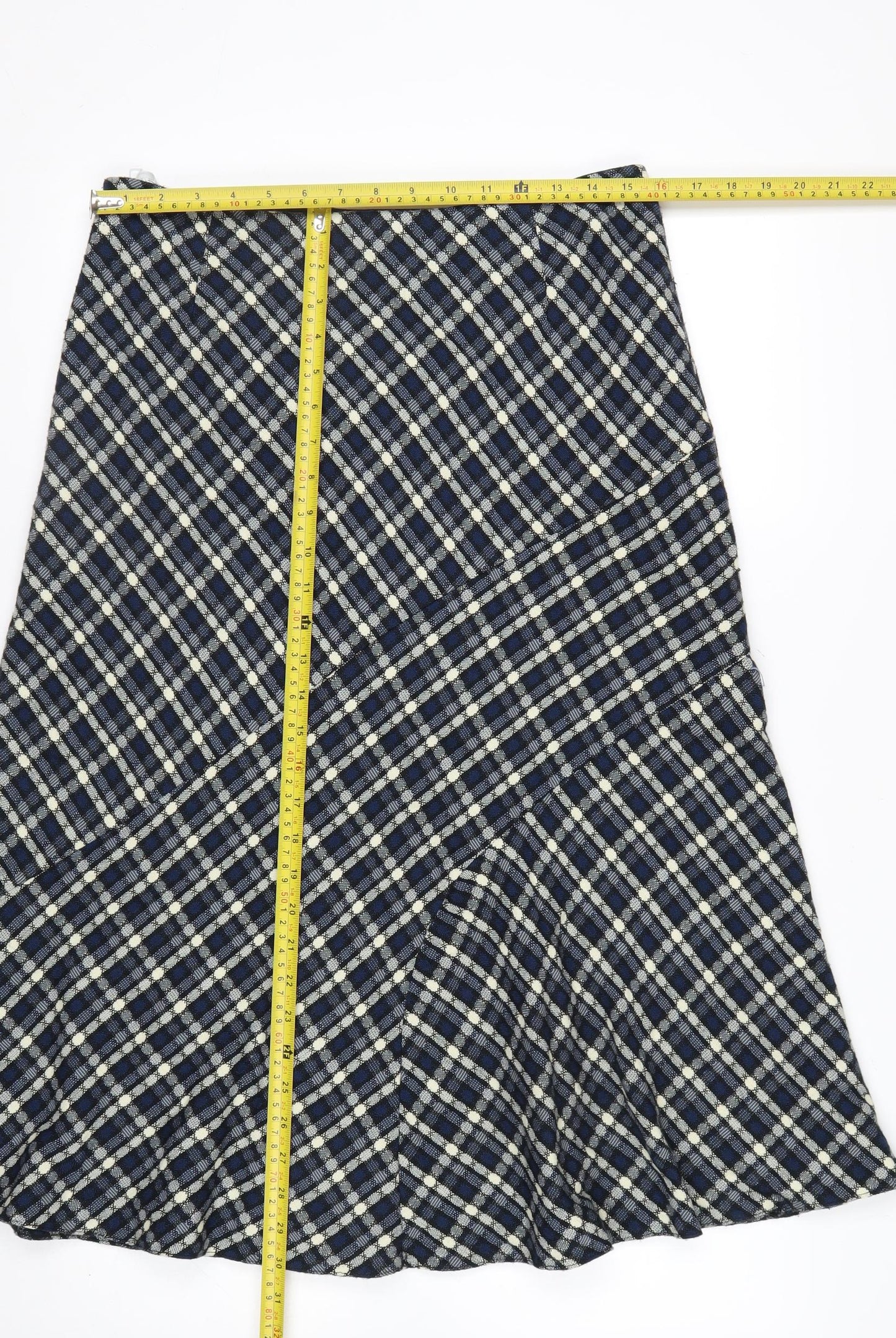 Anna Rose Women Blue Checked A-Line Midi Skirt Size 12