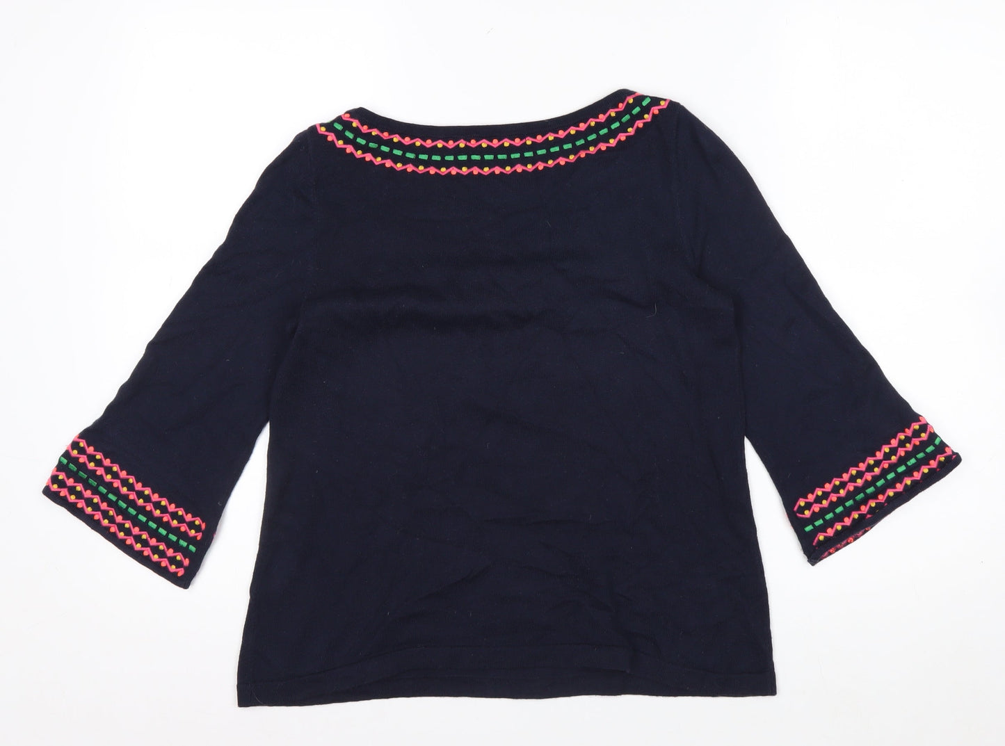 Boden Women’s Blue Embroidered Cotton 3/4 Sleeve Pullover Jumper XS