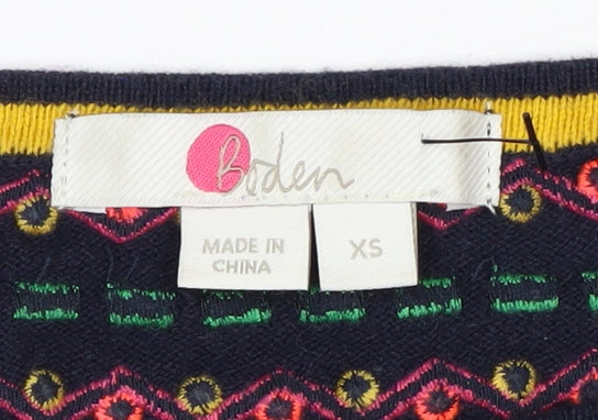 Boden Women’s Blue Embroidered Cotton 3/4 Sleeve Pullover Jumper XS