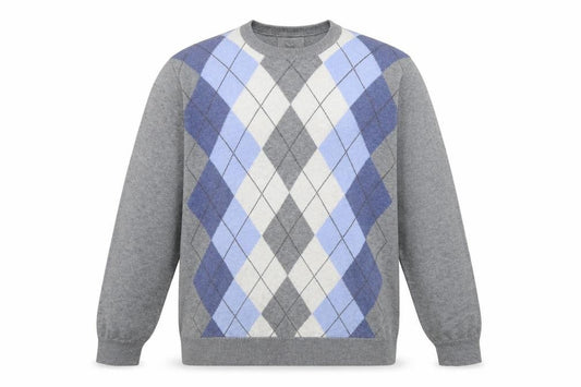 Marks & Spencer Men's Grey Argyle Cotton Jumper M Regular Fit