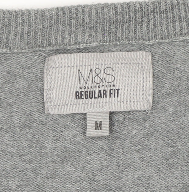 Marks and Spencer Men's Grey Argyle Cotton Jumper M Regular Fit