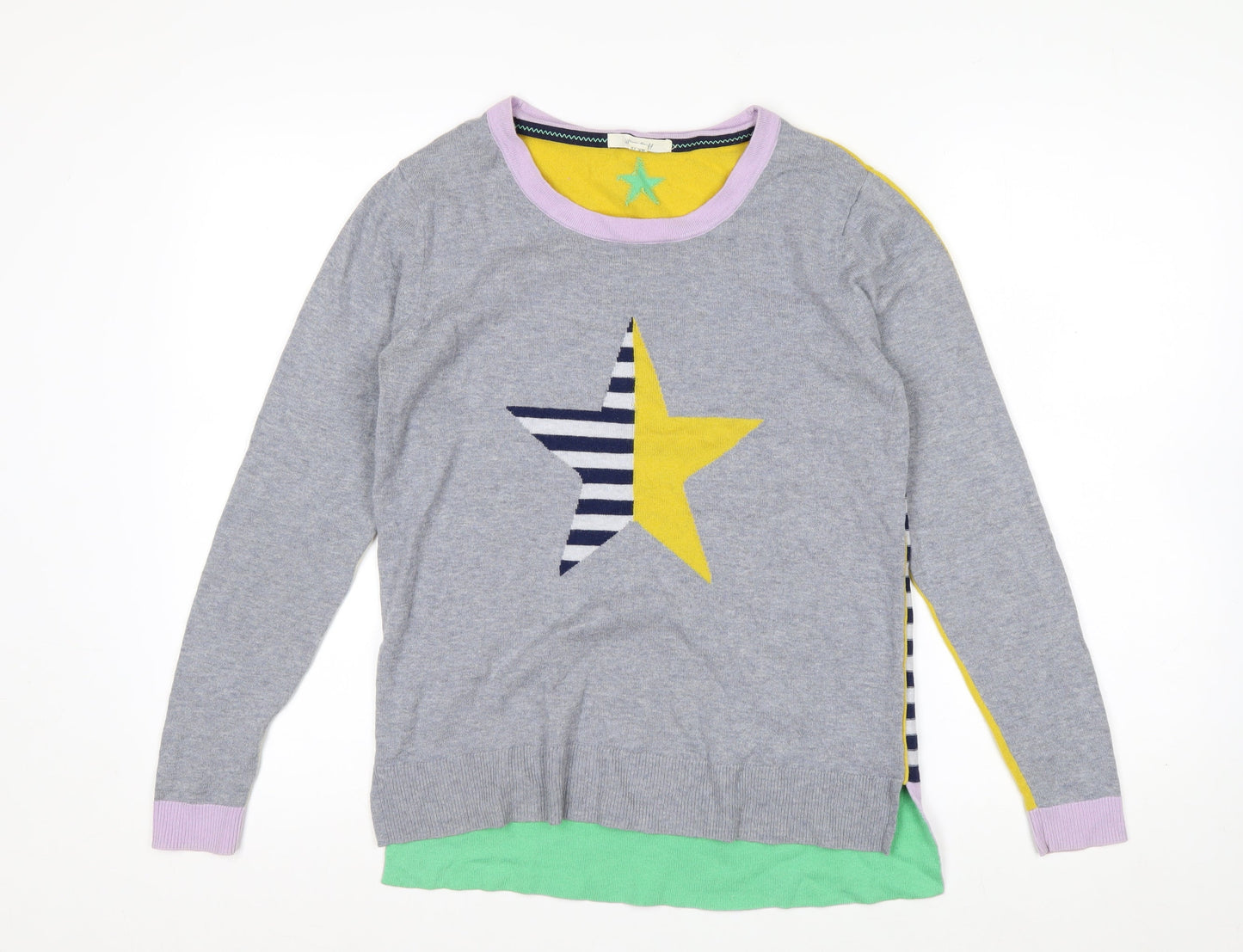 White Stuff Women's Grey Star Pullover Jumper UK 10 Merino Wool Cotton