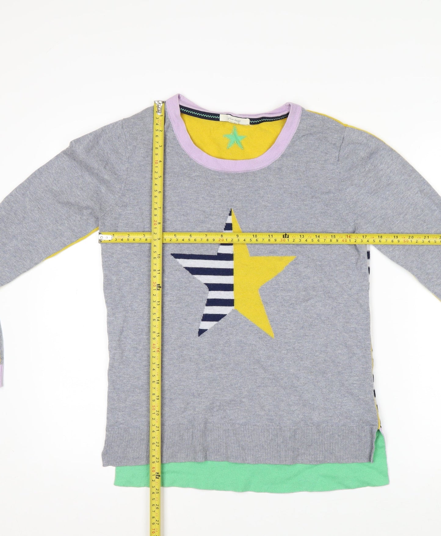 White Stuff Women's Grey Star Pullover Jumper UK 10 Merino Wool Cotton