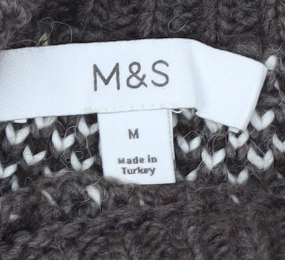 Marks and Spencer Women's Brown Fair Isle Cable-Knit Jumper M