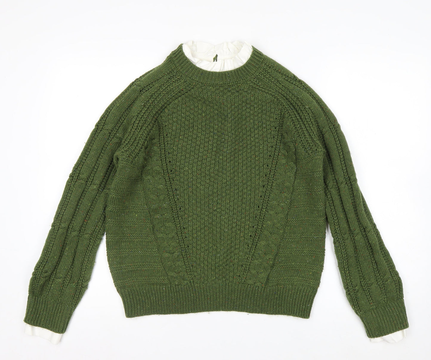 Next Women's Green Cable-Knit Crew Neck Jumper Size 14