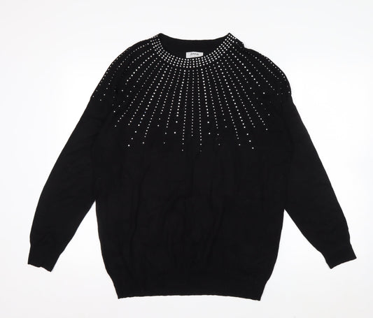 Soon Womens Black Rhinestone Crew Neck Jumper Size 14