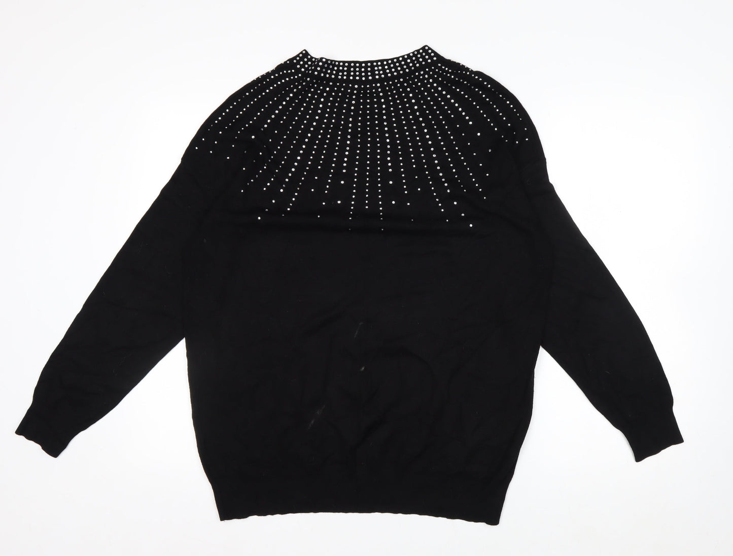 Soon Womens Black Rhinestone Crew Neck Jumper Size 14