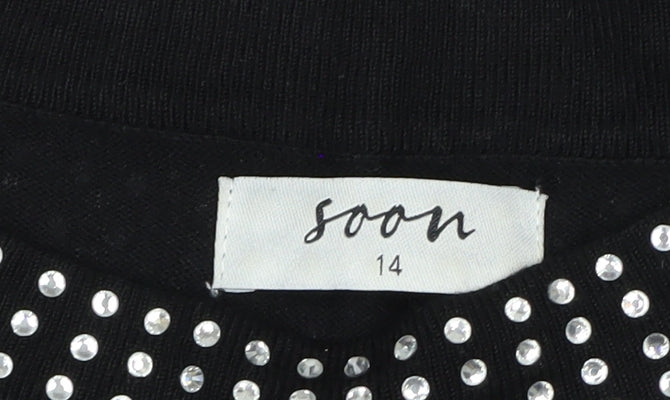 Soon Womens Black Rhinestone Crew Neck Jumper Size 14