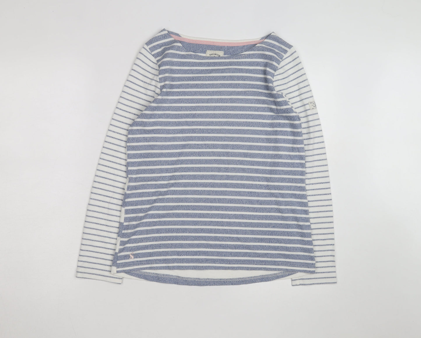 Joules Womens Blue White Striped Long Sleeve Boat Neck Cotton Top Size 12