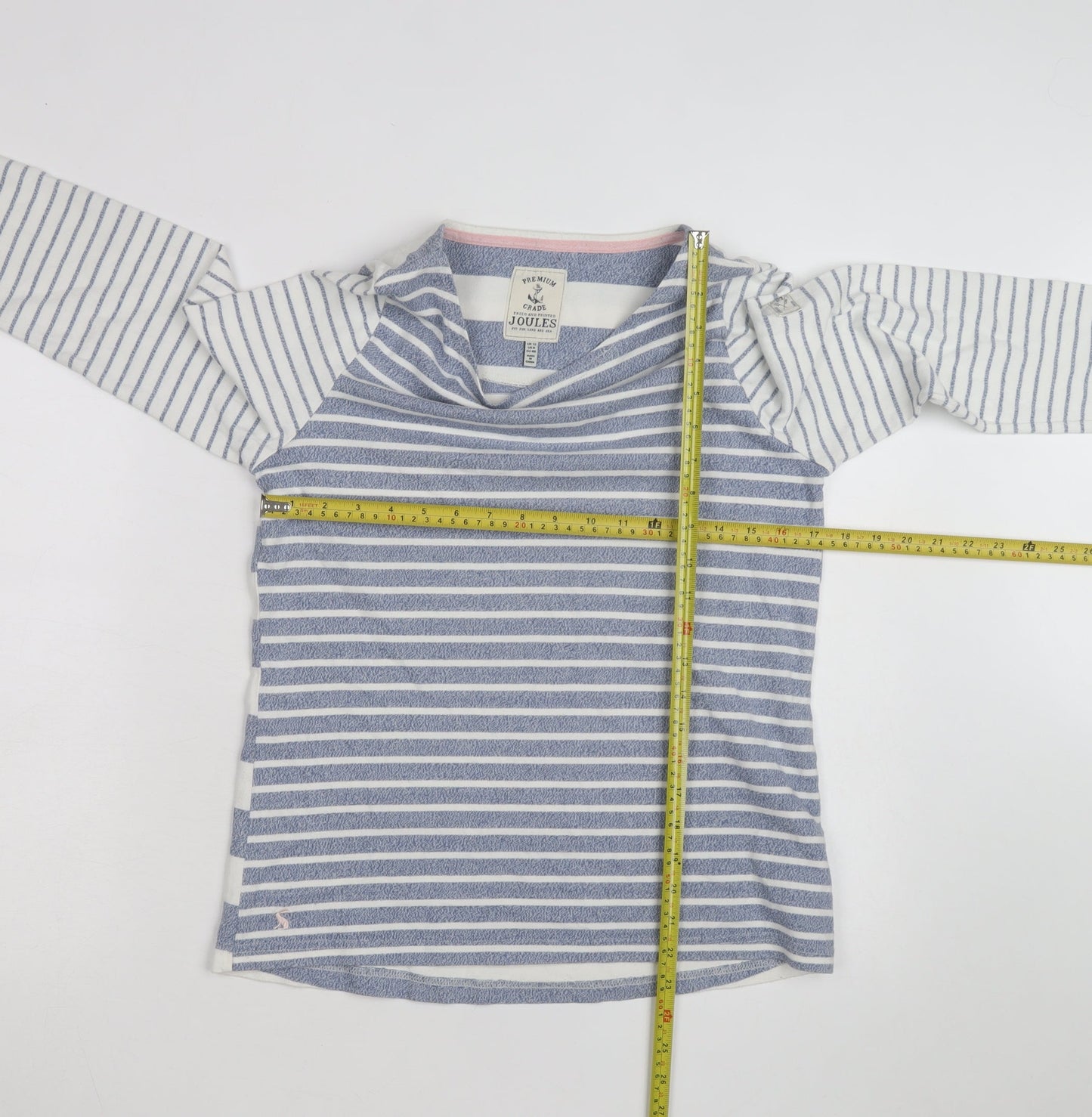 Joules Womens Blue White Striped Long Sleeve Boat Neck Cotton Top Size 12