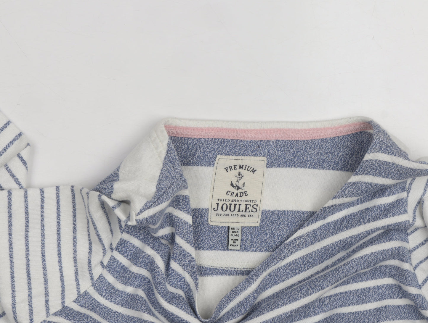 Joules Womens Blue White Striped Long Sleeve Boat Neck Cotton Top Size 12
