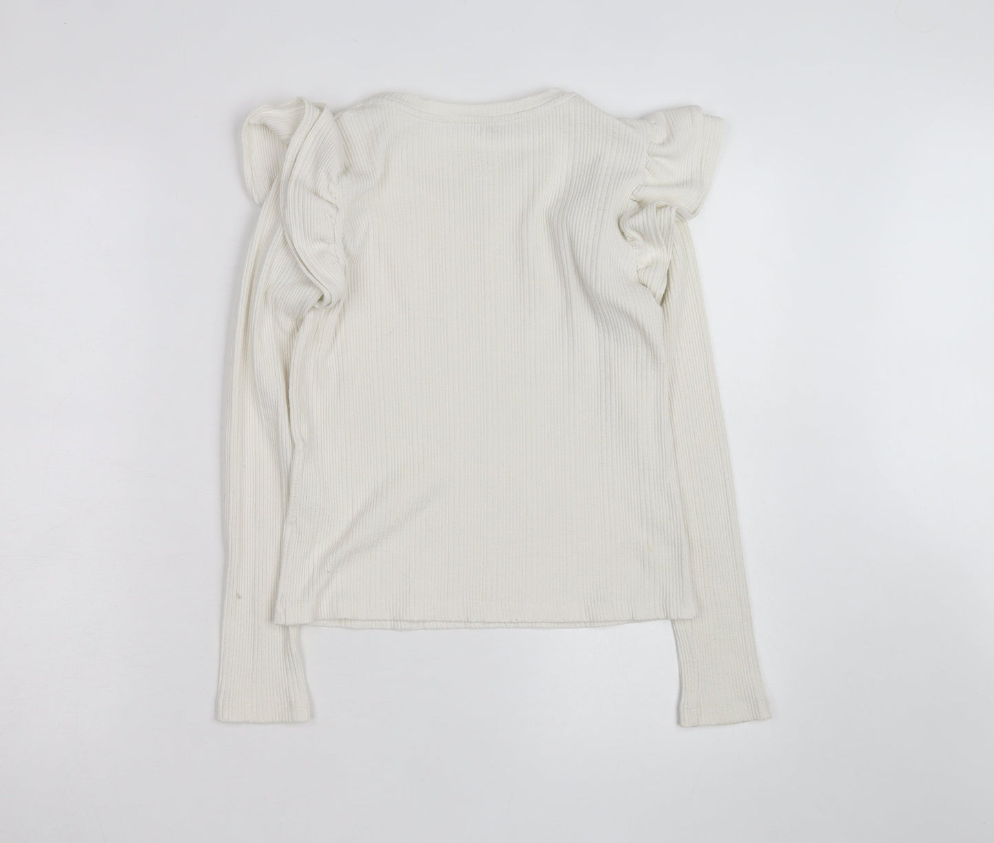 ZARA Women Ivory Ruffle Long Sleeve Slim Fit Pullover Jumper Size S