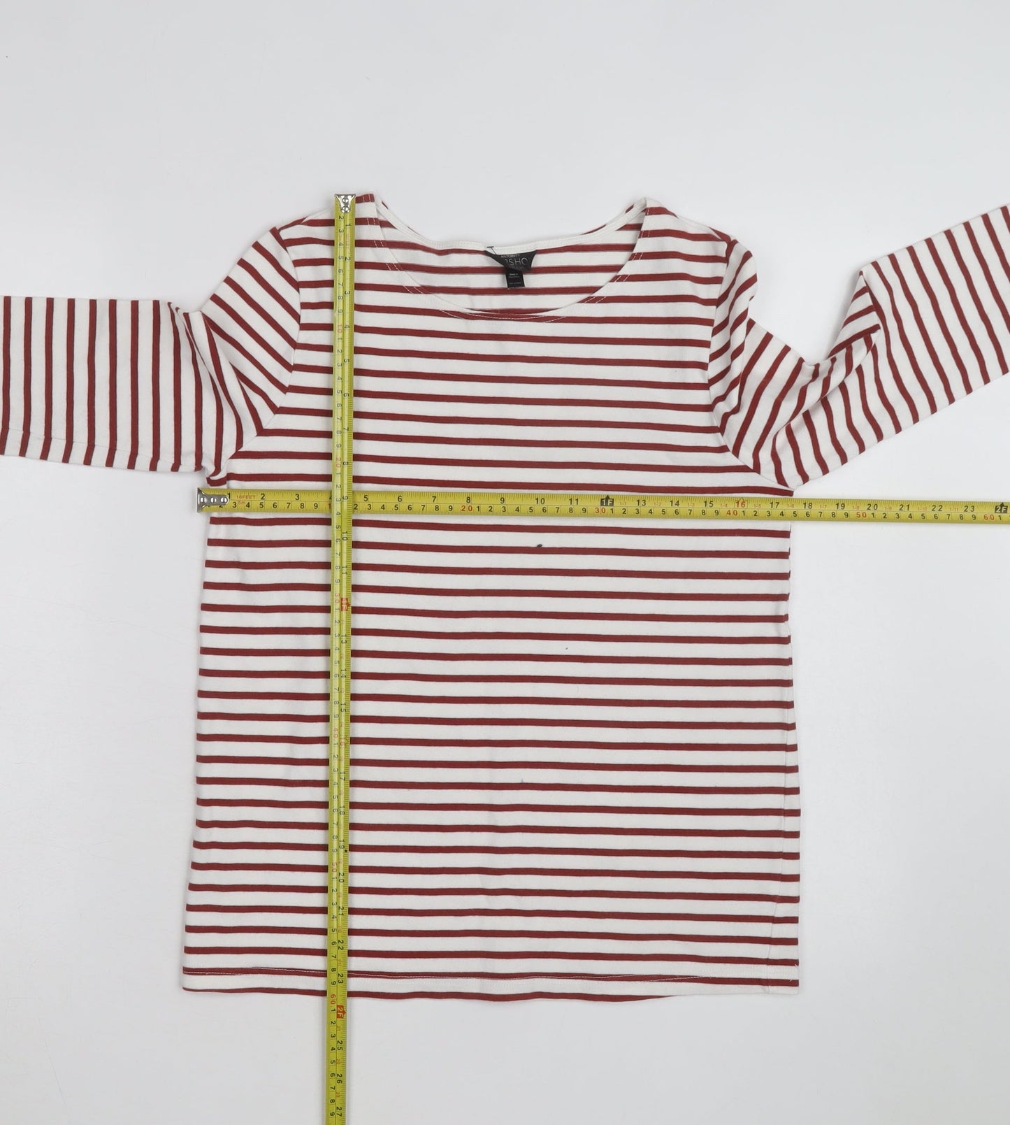 Topshop Women’s Multicoloured Striped Long Sleeve Cotton T-Shirt L
