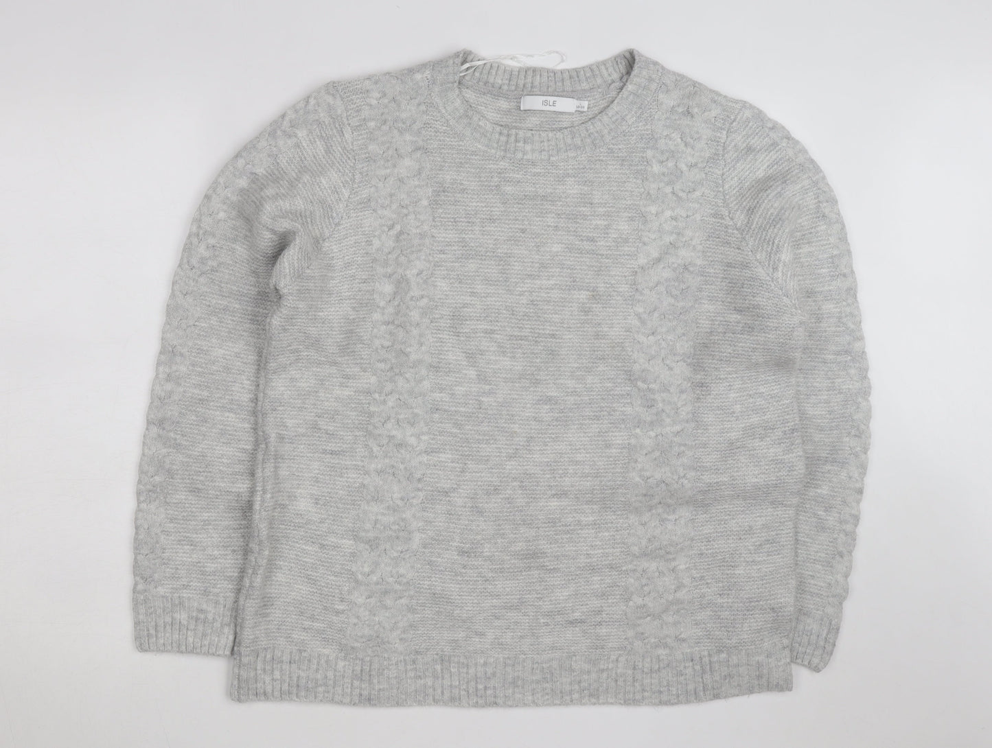 Isle Women Grey Cable-Knit Crew Neck Pullover Jumper Size 18-20