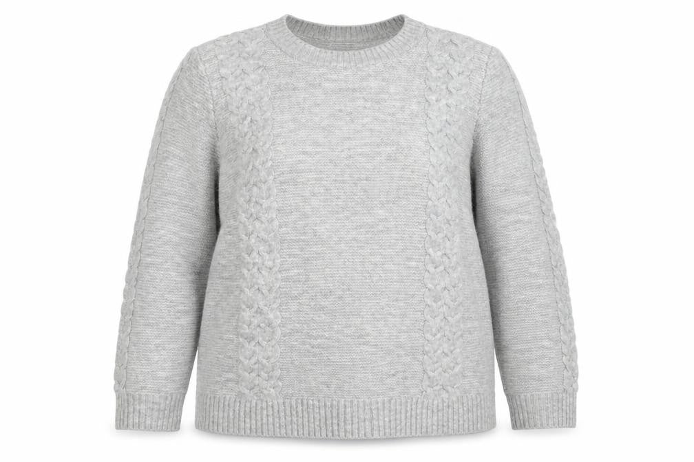 Isle Women Grey Cable-Knit Crew Neck Pullover Jumper Size 18-20