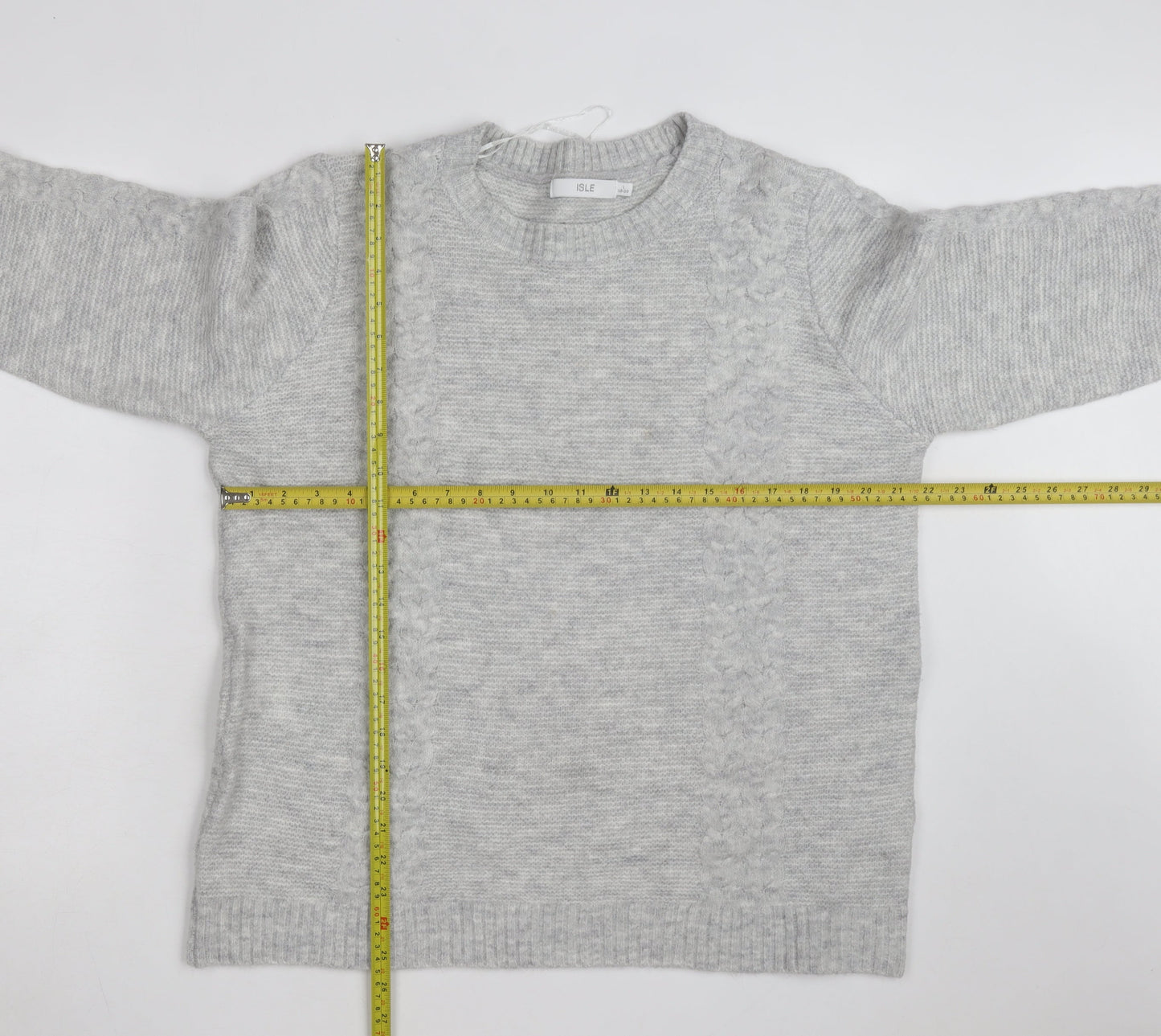 Isle Women Grey Cable-Knit Crew Neck Pullover Jumper Size 18-20