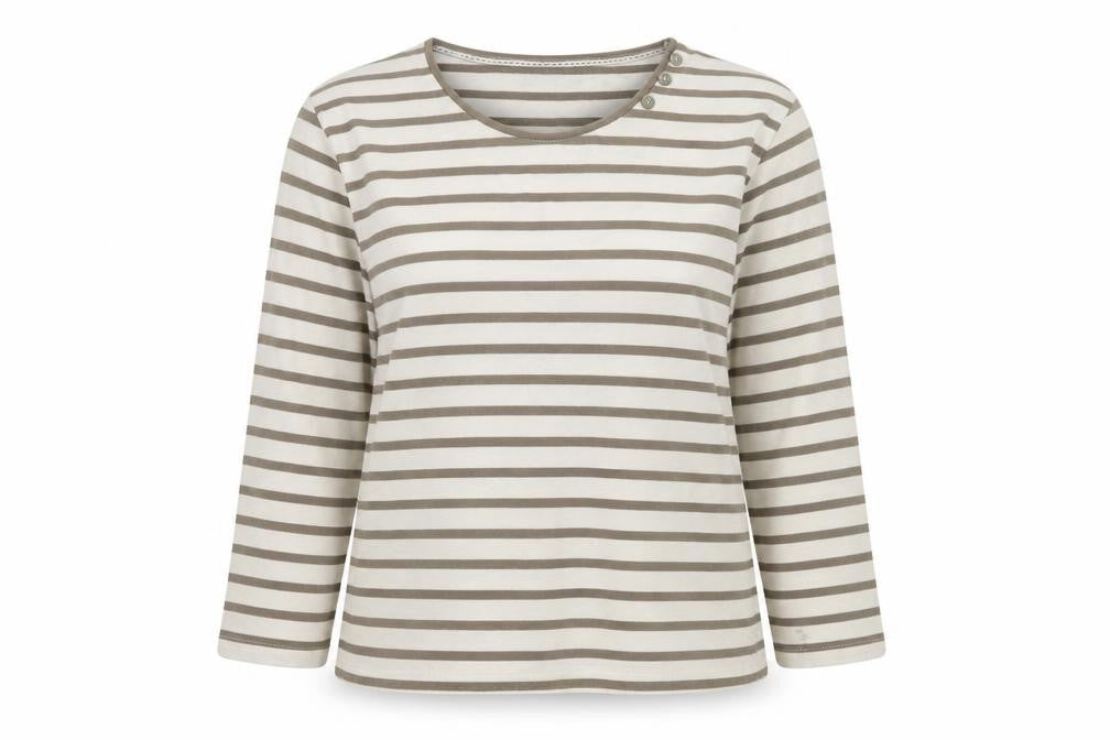 Fabrizio Women Beige Striped Cotton Long Sleeve Basic T-Shirt Size 16