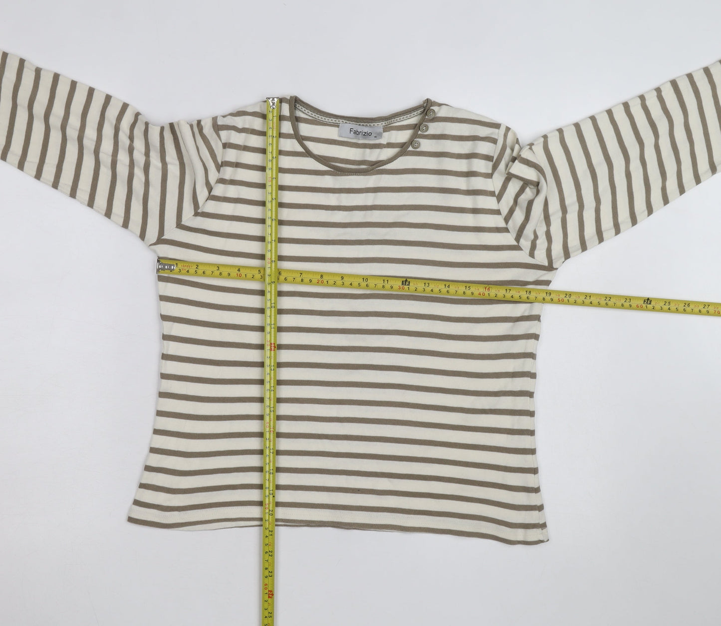 Fabrizio Women Beige Striped Cotton Long Sleeve Basic T-Shirt Size 16