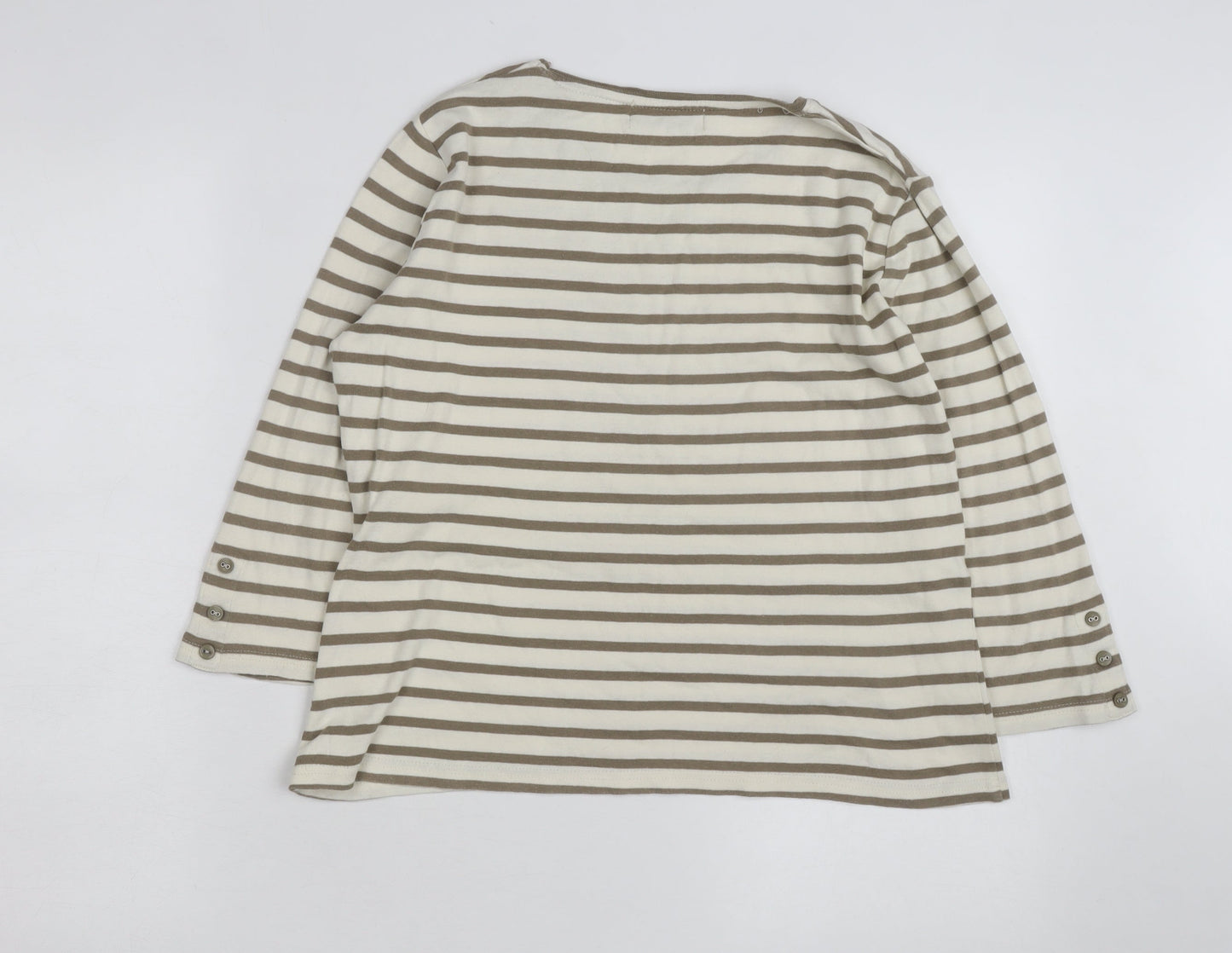 Fabrizio Women Beige Striped Cotton Long Sleeve Basic T-Shirt Size 16