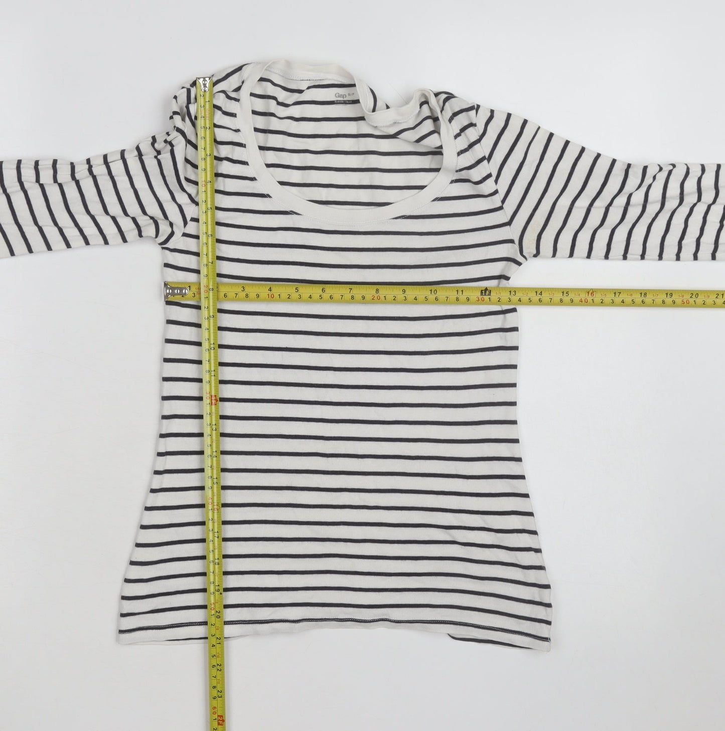 Gap Women’s White Striped 3/4 Sleeve Cotton T-Shirt Size S