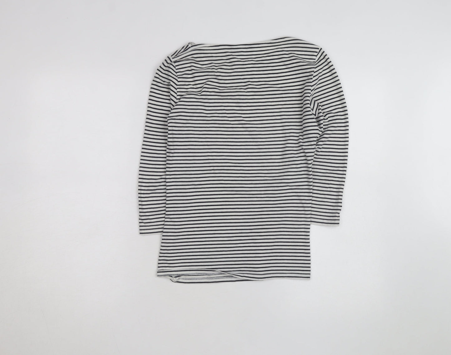 Marks and Spencer Women's Black Striped 3/4 Sleeve Boat Neck T-Shirt Size 8