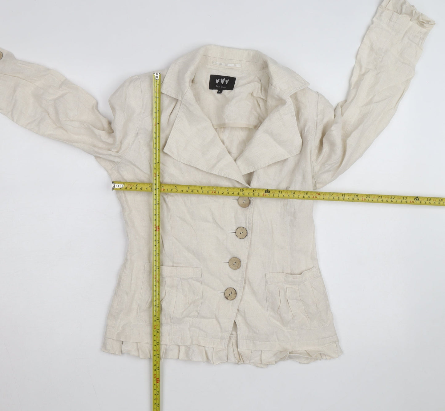 Pure Linen Women’s Beige Button Tunic Blouse Size 8