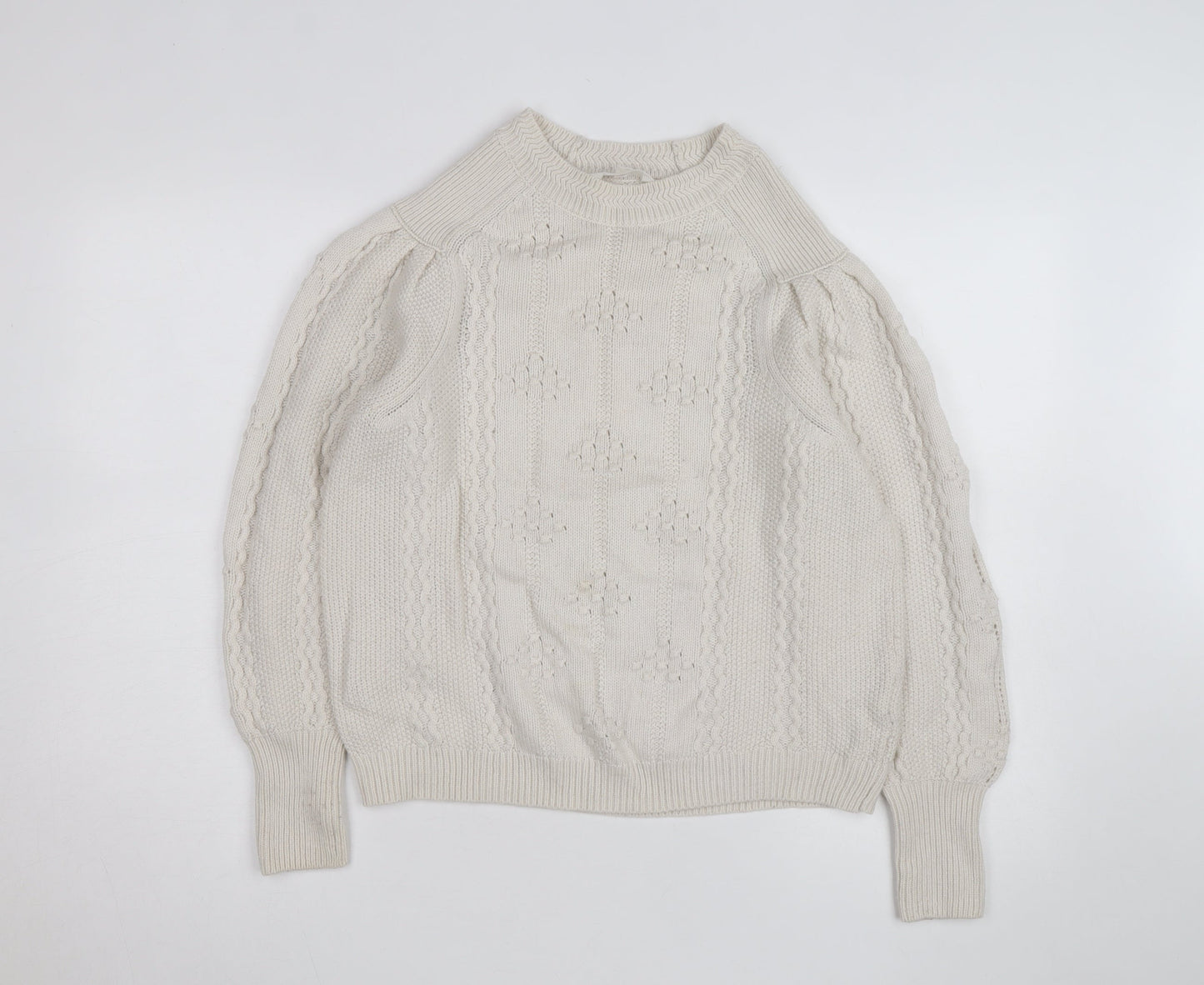 Marks and Spencer Women’s Ivory Cable-Knit High Neck Jumper UK 12