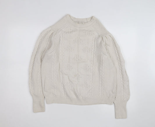 Marks and Spencer Women’s Ivory Cable-Knit High Neck Jumper UK 12