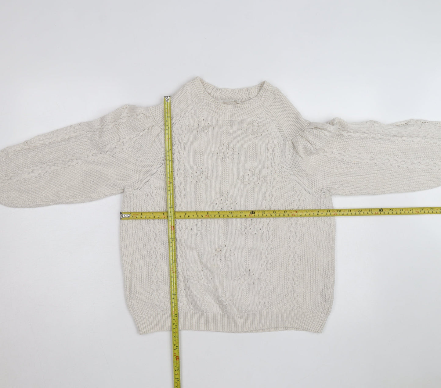 Marks and Spencer Women’s Ivory Cable-Knit High Neck Jumper UK 12