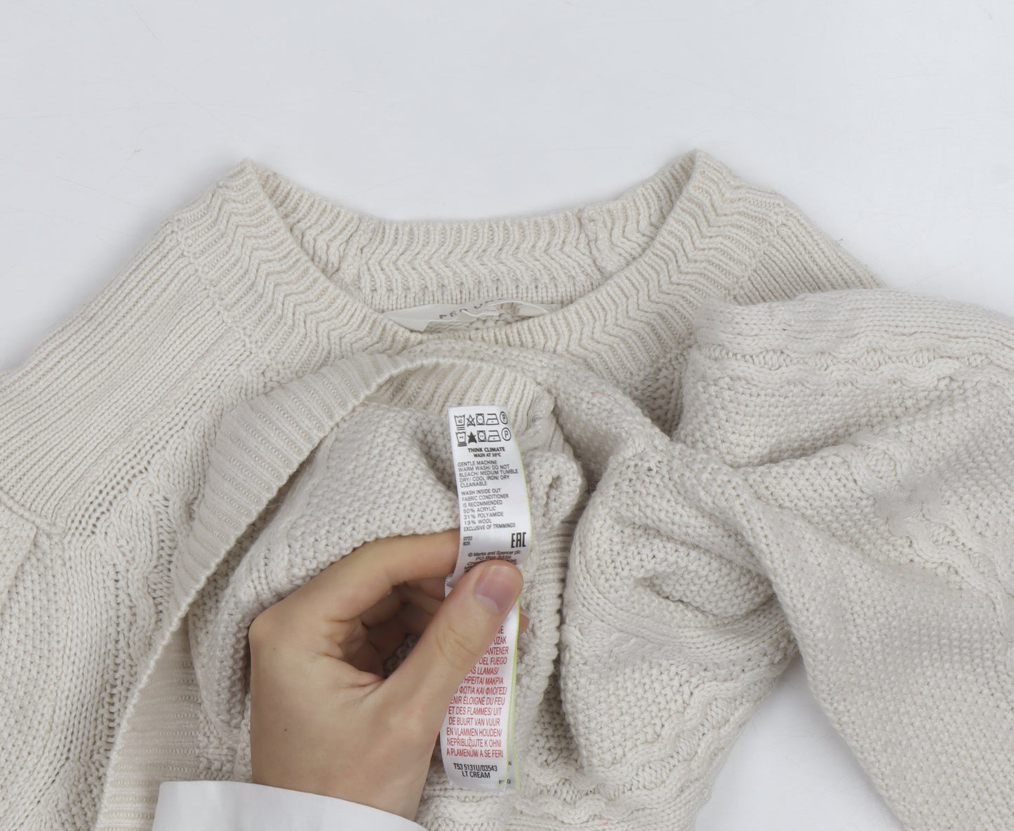 Marks and Spencer Women’s Ivory Cable-Knit High Neck Jumper UK 12