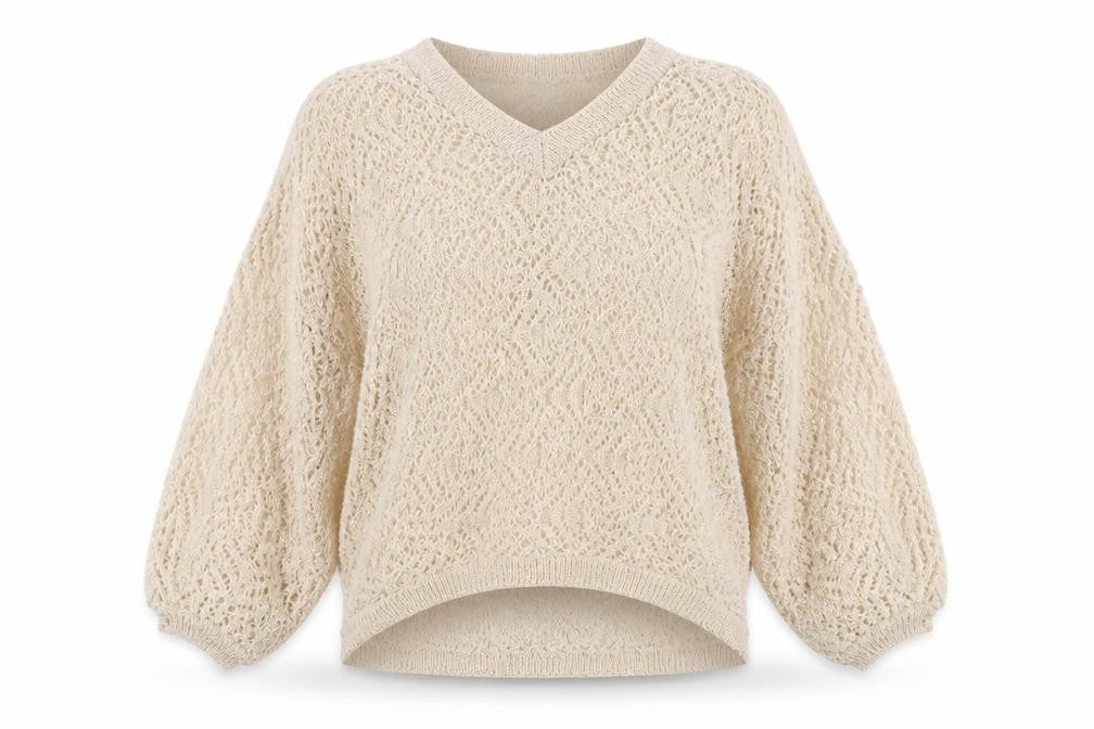 Lumière Women's Beige Open Knit V-Neck Pullover Jumper M